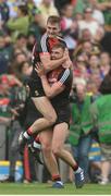 26 August 2017; Conor O'Shea, left, and Aidan O'Shea of Mayo celebrate after the GAA Football All-Ireland Senior Championship Semi-Final Replay match between Kerry and Mayo at Croke Park in Dublin. Photo by Piaras Ó Mídheach/Sportsfile