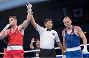 29 August 2017; Joe Ward of Ireland is declared victorious over Mikhail Dauhaliavets of Belarus following their quarter final light heavyweight bout at the AIBA World Boxing Championships in Hamburg, Germany. Photo by AIBA via Sportsfile