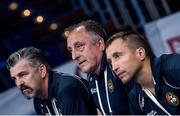 29 August 2017; The Ireland coaching team, from left, John Conlan, Zaur Antia and Dmitry Dimitruc during Joe Ward's quarter final light heavyweight bout at the AIBA World Boxing Championships in Hamburg, Germany. Photo by AIBA via Sportsfile