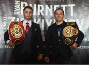 30 August 2017; Ryan Burnett, left, and Zhanat Zhakiyanov during a press conference ahead of their World Bantamweight Unification title fight at the Europa Hotel in Belfast. Photo by Oliver McVeigh/Sportsfile