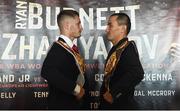 30 August 2017; Ryan Burnett, left, and Zhanat Zhakiyanov during a press conference ahead of their World Bantamweight Unification title fight at the Europa Hotel in Belfast. Photo by Oliver McVeigh/Sportsfile