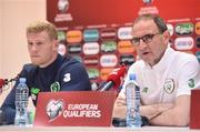 1 September 2017; Republic of Ireland manager Martin O'Neill and James McClean during a press conference at Boris Paichadze Dinamo Arena in Tbilisi, Georgia. Photo by David Maher/Sportsfile