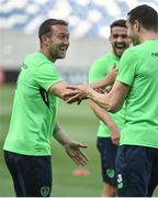 1 September 2017; Aiden McGeady, left, with John O'Shea, right, and Robbie Brady of the Republic of Ireland during squad training at Boris Paichadze Dinamo Arena in Tbilisi, Georgia. Photo by David Maher/Sportsfile
