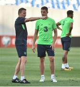 1 September 2017; Ciaran Clark, right, of the Republic of Ireland with coach Steve Guppy during squad training at Boris Paichadze Dinamo Arena in Tbilisi, Georgia. Photo by David Maher/Sportsfile