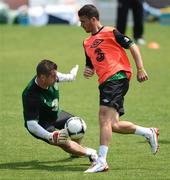 31 May 2012; Republic of Ireland's Shane Long, right, in action against Shay Given during EURO2012 squad training ahead of their Friendly International against Hungary on Monday. Republic of Ireland EURO2012 Squad Training, Borgo A Buggiano, Montecatini, Italy. Picture credit: David Maher / SPORTSFILE