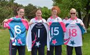 26 May 2012; Kerry players, from left, Aisling Leonard, Edel Murphy, Louise Ni Mhuircheartaigh and Bernie Breen with their personalised jerseys of the game. 2012 TG4/O'Neills Ladies All-Star Tour Exhibition Game, 2010 All Stars v 2011 All Stars, Centennial Park, Toronto, Canada. Picture credit: Brendan Moran / SPORTSFILE