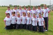 26 May 2012; Ulster representatives, back row, from left, Teresa Kelly, Aisling Doonan, Cavan, Cathy Donnelly, Tyrone, Sharon Courtney, Monaghan, Christina Reilly, Monaghan, Gemma Begley, Tyrone, Ciara Hegarty, Donegal and Yvonne McMonagle, Donegal, with front, from left, Mary Connolly, Tyrone, Paula Prunty, Monaghan, Ciara McAnespie, Monaghan, Sinead McLaughlin, Tyrone, Grainne McNally, Monaghan, Joline Donnelly, Tyrone and Therese McNally, Monaghan. 2012 TG4/O'Neills Ladies All-Star Tour Exhibition Game, 2010 All Stars v 2011 All Stars, Centennial Park, Toronto, Canada. Picture credit: Brendan Moran / SPORTSFILE