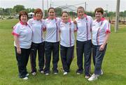 26 May 2012; Tyrone representatives, from left, Mary Connolly, Sinead McLaughlin, Gemma Begley, Joline Donnelly, Cathy Donnelly and Teresa Kelly before the game. 2012 TG4/O'Neills Ladies All-Star Tour Exhibition Game, 2010 All Stars v 2011 All Stars, Centennial Park, Toronto, Canada. Picture credit: Brendan Moran / SPORTSFILE