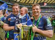 19 May 2012; Leinster's Mike Ross and son Kevin with team-mate Gordon D'Arcy following their victory. Heineken Cup Final, Leinster v Ulster, Twickenham Stadium, Twickenham, England. Picture credit: Stephen McCarthy / SPORTSFILE