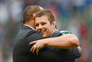 19 May 2012; Sean O'Brien, Leinster, celebrates with team-mate Leo Auva'a. Heineken Cup Final, Leinster v Ulster, Twickenham Stadium, Twickenham, England. Picture credit: Stephen McCarthy / SPORTSFILE