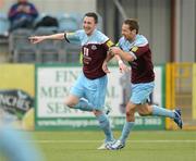 1 June 2012; Sean Brennan, Drogheda United, celebrates after scoring his side's first goal with team-mate Declan O'Brien, right. Airtricity League Premier Division, Dundalk v Drogheda United, Oriel Park, Dundalk, Co. Louth. Photo by Sportsfile