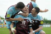 1 June 2012; Paul Crowley, Drogheda United, celebrates after scoring his side's second goal with team-mates Ryan Brennan, left, and Sean Brennan, right. Airtricity League Premier Division, Dundalk v Drogheda United, Oriel Park, Dundalk, Co. Louth. Photo by Sportsfile