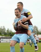 1 June 2012; Paul Crowley, Drogheda United, celebrates after scoring his side's second goal with teammate Philip Hand, right. Airtricity League Premier Division, Dundalk v Drogheda United, Oriel Park, Dundalk, Co. Louth. Photo by Sportsfile