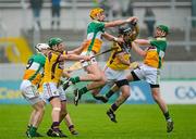 2 June 2012; PJ Nolan, Wexford, in action against Colin Egan, left, and Diarmuid Horan, Offaly. Leinster GAA Hurling Senior Championship Quarter-Final, Offaly v Wexford, O'Connor Park, Tullamore, Co. Offaly. Picture credit: Stephen McCarthy / SPORTSFILE