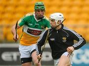 2 June 2012; Wexford goalkeeper Eanna Martin in action against Joe Bergin, Offaly. Leinster GAA Hurling Senior Championship Quarter-Final, Offaly v Wexford, O'Connor Park, Tullamore, Co. Offaly. Picture credit: Stephen McCarthy / SPORTSFILE