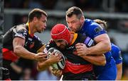 2 September 2017; Cory Hill of Dragons is tackled by Cian Healy of Leinster during the Guinness PRO14 Round 1 match between Dragons and Leinster at Rodney Parade in Newport, Wales. Photo by Ramsey Cardy/Sportsfile