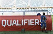 2 September 2017; A member of staff cleans the dugout before the FIFA World Cup Qualifier Group D match between Georgia and Republic of Ireland at Boris Paichadze Dinamo Arena in Tbilisi, Georgia. Photo by David Maher/Sportsfile