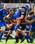 2 September 2017; Isa Nacewa of Leinster is tackled by Gavin Henson, left, and James Benjamin of Dragons during the Guinness PRO14 Round 1 match between Dragons and Leinster at Rodney Parade in Newport, Wales. Photo by Ramsey Cardy/Sportsfile