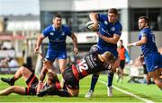 2 September 2017; Jordan Larmour of Leinster is tackled by Jack Dixon of Dragons during the Guinness PRO14 Round 1 match between Dragons and Leinster at Rodney Parade in Newport, Wales. Photo by Ramsey Cardy/Sportsfile
