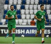 2 September 2017; Jonathan Walters and Shane Long of Republic of Ireland during the warm up before the FIFA World Cup Qualifier Group D match between Georgia and Republic of Ireland at Boris Paichadze Dinamo Arena in Tbilisi, Georgia. Photo by David Maher/Sportsfile