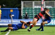 2 September 2017; Hallam Amos of Dragons is tackled by Adam Byrne of Leinster during the Guinness PRO14 Round 1 match between Dragons and Leinster at Rodney Parade in Newport, Wales. Photo by Ramsey Cardy/Sportsfile