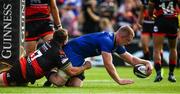2 September 2017; Dan Leavy of Leinster scores his side's fourth try despite the tackle of Luke Garrett of Dragons during the Guinness PRO14 Round 1 match between Dragons and Leinster at Rodney Parade in Newport, Wales. Photo by Ramsey Cardy/Sportsfile
