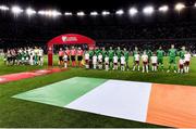 2 September 2017; Republic of Ireland players line up for the national anthem before the FIFA World Cup Qualifier Group D match between Georgia and Republic of Ireland at Boris Paichadze Dinamo Arena in Tbilisi, Georgia. Photo by David Maher/Sportsfile