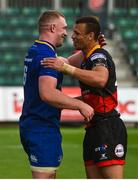 2 September 2017; Dan Leavy of Leinster and Zane Kirchner of Dragons following the Guinness PRO14 Round 1 match between Dragons and Leinster at Rodney Parade in Newport, Wales. Photo by Ramsey Cardy/Sportsfile