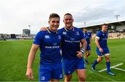 2 September 2017; Leinster's Jordan Larmour, left, and Andrew Porter following the Guinness PRO14 Round 1 match between Dragons and Leinster at Rodney Parade in Newport, Wales. Photo by Ramsey Cardy/Sportsfile