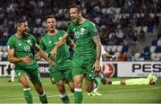 2 September 2017; Shane Duffy, right of Republic of Ireland celebrates after scoring his side's first goal with teammate Jonathan Walters during the FIFA World Cup Qualifier Group D match between Georgia and Republic of Ireland at Boris Paichadze Dinamo Arena in Tbilisi, Georgia. Photo by David Maher/Sportsfile