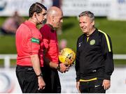 2 September 2017; Bray manager Harry Kenny speaks with referee Arnold Hunter during the Irn Bru Scottish Challenge Cup match between Elgin City and Bray Wanderers at Borough Briggs in Elgin, Scotland. Photo by Craig Williamson/Sportsfile