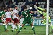 2 September 2017; Shane Duffy of Republic of Ireland has his header saved by Giorgi Makaridze of Georgia during the FIFA World Cup Qualifier Group D match between Georgia and Republic of Ireland at Boris Paichadze Dinamo Arena in Tbilisi, Georgia. Photo by David Maher/Sportsfile