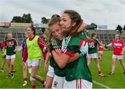 2 September 2017; Sarah Rowe, left,  and Niamh Kelly of Mayo celebrate following the TG4 Ladies Football All-Ireland Senior Championship Semi-Final match between Cork and Mayo at Kingspan Breffni in Cavan. Photo by Sam Barnes/Sportsfile