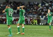 2 September 2017; Shane Long of Republic of Ireland, centre, reacts after his header goes wide during the FIFA World Cup Qualifier Group D match between Georgia and Republic of Ireland at Boris Paichadze Dinamo Arena in Tbilisi, Georgia. Photo by David Maher/Sportsfile
