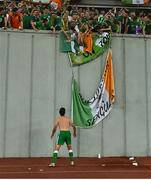 2 September 2017; Shane Long of Republic of Ireland throws his jersey to supporters at the end of the FIFA World Cup Qualifier Group D match between Georgia and Republic of Ireland at Boris Paichadze Dinamo Arena in Tbilisi, Georgia. Photo by David Maher/Sportsfile