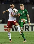 2 September 2017; James McClean of Republic of Ireland in action against Nika Kvekveskiri of Georgia during the FIFA World Cup Qualifier Group D match between Georgia and Republic of Ireland at Boris Paichadze Dinamo Arena in Tbilisi, Georgia. Photo by David Maher/Sportsfile