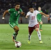 2 September 2017; Cyrus Christie of Republic of Ireland in action against Giorgi Navalovski of Georgia during the FIFA World Cup Qualifier Group D match between Georgia and Republic of Ireland at Boris Paichadze Dinamo Arena in Tbilisi, Georgia. Photo by David Maher/Sportsfile