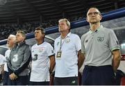 2 September 2017; Republic of Ireland manager Martin O'Neill with, from left, Seamus McDonagh, goalkeeping coach, Steve Guppy, coach, assistant manager Roy Keane and Steve Walford, coach, before the start of the FIFA World Cup Qualifier Group D match between Georgia and Republic of Ireland at Boris Paichadze Dinamo Arena in Tbilisi, Georgia. Photo by David Maher/Sportsfile