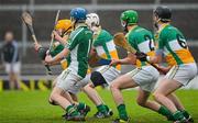 2 June 2012; The sliothar flies past the Offaly defence of, from left to right, James Rigney, goalkeeper James Dempsey, captain David Kenny, Derek Morkan and Rory Hanniffy, on its way to the net from a Jack Guiney 21m free late in the game. Leinster GAA Hurling Senior Championship Quarter-Final, Offaly v Wexford, O'Connor Park, Tullamore, Co. Offaly. Picture credit: Ray McManus / SPORTSFILE