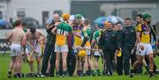 2 June 2012; The Offaly manager Ollie Baker congratulates Colin Egan after the game. Leinster GAA Hurling Senior Championship Quarter-Final, Offaly v Wexford, O'Connor Park, Tullamore, Co. Offaly. Picture credit: Ray McManus / SPORTSFILE