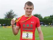2 June 2012; Gold medal winner Marcus Lawlor, from CBS Carlow, after the Senior Boys 100m at the Aviva All Ireland Schools’ Track and Field Championships 2012. Tullamore Harriers AC, Tullamore, Co. Offaly. Picture credit: Matt Browne / SPORTSFILE