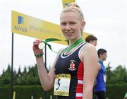 2 June 2012; Gold medal winner Roisin Harrison, from Villiers School, Co. Limerick, after the Intermediate Girls 100m  at the Aviva All Ireland Schools’ Track and Field Championships 2012. Tullamore Harriers AC, Tullamore, Co. Offaly. Picture credit: Matt Browne / SPORTSFILE