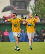 3 June 2012; Emlyn Mulligan, left, and Ray Cox, Leitrim, celebrate at the final whistle after victory over London. Connacht GAA Football Senior Championship Quarter-Final, London v Leitrim, Emerald Park, Ruislip, London. Picture credit: Diarmuid Greene / SPORTSFILE