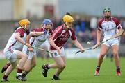 3 June 2012; Conor Jordan, Westmeath, in action against Davy Glennon, Cyril Donnellan, 12, and Niall Burke, 11, Galway. Leinster GAA Hurling Senior Championship Quarter-Final, Galway v Westmeath, Cusack Park, Mullingar, Co. Westmeath. Picture credit: Matt Browne / SPORTSFILE