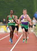 2 June 2012; Eventual winner Abdi Mohammed, Chroist Rí Corcaigh, left, and eventual second place Jack O'Leary, Clongowes Wood College, Co. Kildare, in action during the Junior Boys 1500m event at the Aviva All Ireland Schools’ Track and Field Championships 2012. Tullamore Harriers AC, Tullamore, Co. Offaly. Picture credit: Tomas Greally / SPORTSFILE