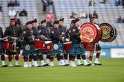 3 June 2012; Members of the Bublin Fire Birgade and Palm Beach County Pipe Bands play at half time. Leinster GAA Football Senior Championship Quarter-Final, Louth v Dublin, Croke Park, Dublin. Picture credit: Ray McManus / SPORTSFILE