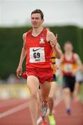 2 June 2012; Conor Bradle, City of Derry A.C, approaches the finish line to win the IMC Mens 1500m event at the Aviva All Ireland Schools’ Track and Field Championships 2012. Tullamore Harriers AC, Tullamore, Co. Offaly. Picture credit: Tomas Greally / SPORTSFILE