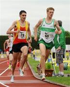 2 June 2012; Kevin Moriarty, right, Raheny Shamrock A.C, Dublin, and Thomas Fitzpatrick, Tallaght A.C, Dublin, in action during the IMC Mens 1500m event at the Aviva All Ireland Schools’ Track and Field Championships 2012. Tullamore Harriers AC, Tullamore, Co. Offaly. Picture credit: Tomas Greally / SPORTSFILE