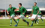 4 June 2012; Greg Cunningham, Republic of Ireland, celebrates with team-mates Eunan O'Kane, left, and Shane Duffy, right, after scoring his side's second goal. UEFA Under-21 Championship 2013 Qualifier, Republic of Ireland v Italy, Showgrounds, Sligo. Picture credit: Stephen McCarthy / SPORTSFILE
