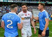 27 August 2017; Seán Cavanagh of Tyrone shakes hands with Philip McMahon of Dublin following the GAA Football All-Ireland Senior Championship Semi-Final match between Dublin and Tyrone at Croke Park in Dublin. Photo by Ramsey Cardy/Sportsfile
